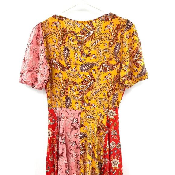 Zara Patchwork Long Maxi Handkerchief Paisley Button Front Dress Women's Size S - Picture 7 of 8